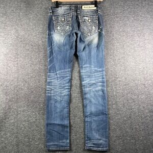 Rock Revival Alivia Skinny Jeans Distressed Blue Fleur De Lis Size 25